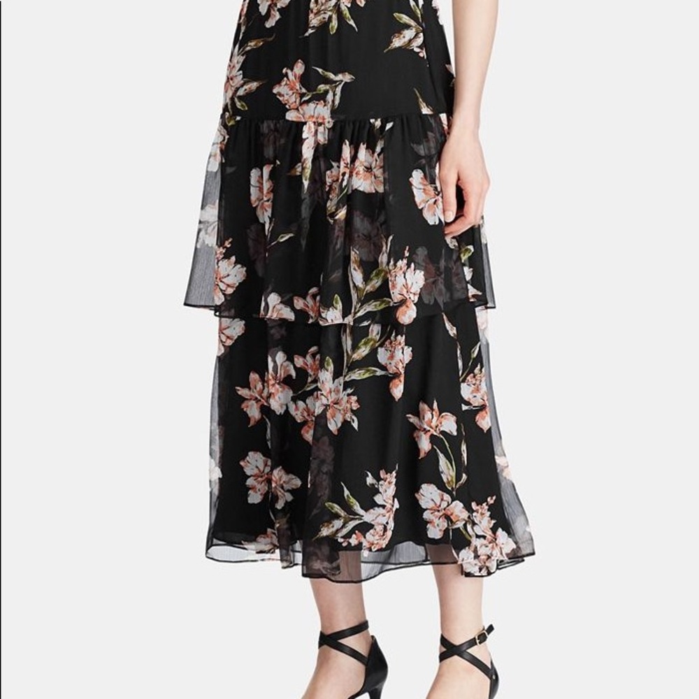 Ralph Lauren Black Floral Maxi Skirt Size XL